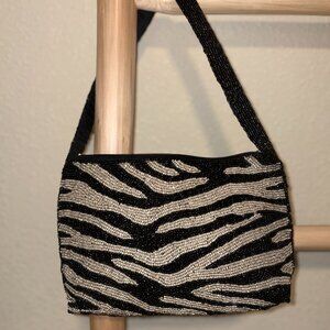 Viral NWT Zebra Print Beaded Mini Shoulder Bag Vintage Animal Print Purse Y2K